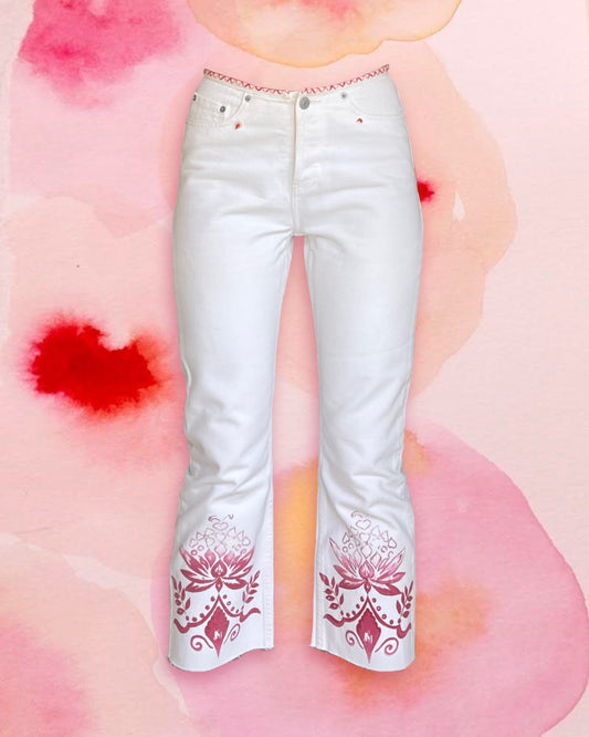 White Jeans with Red Design