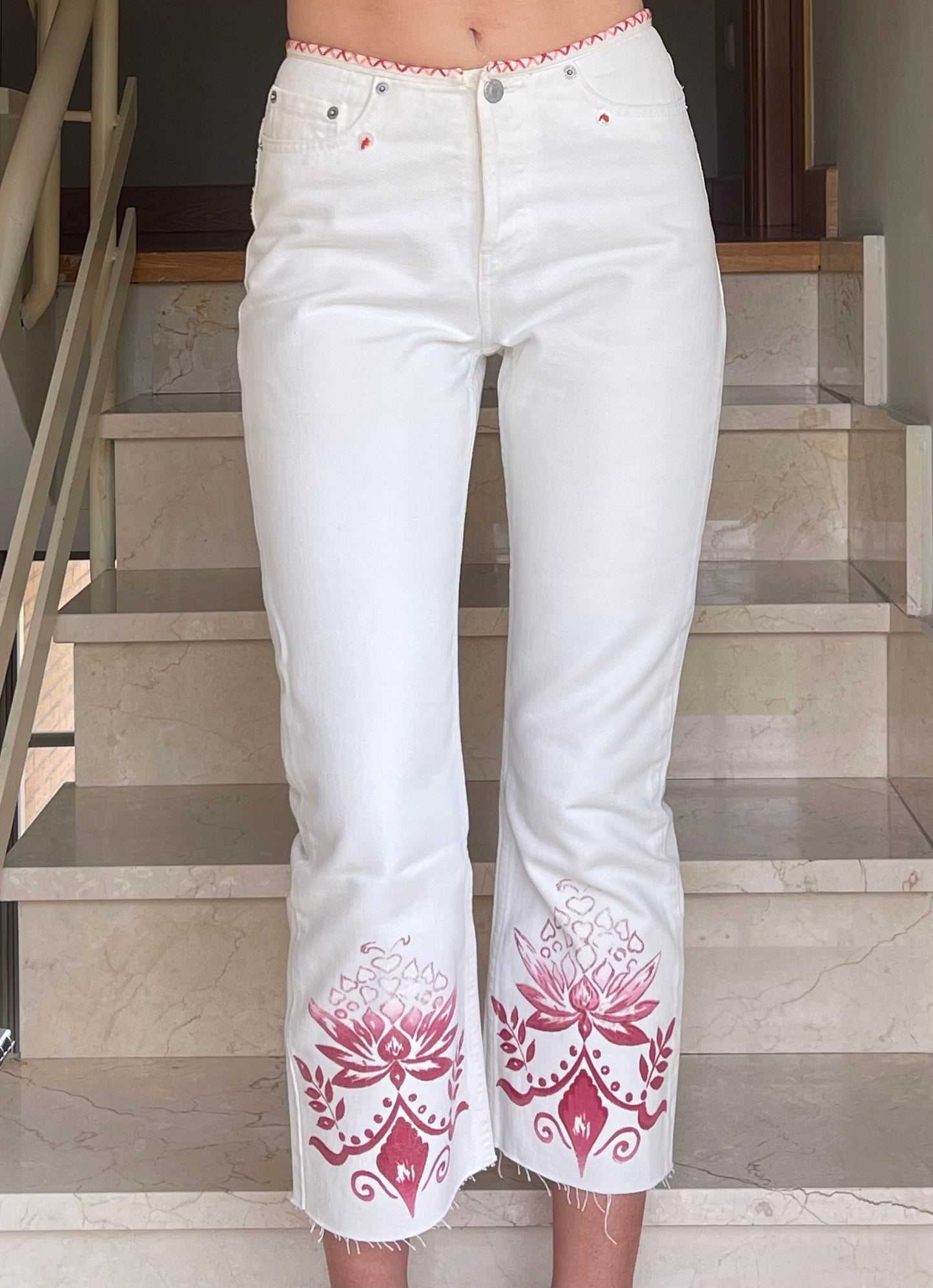 White Jeans with Red Design