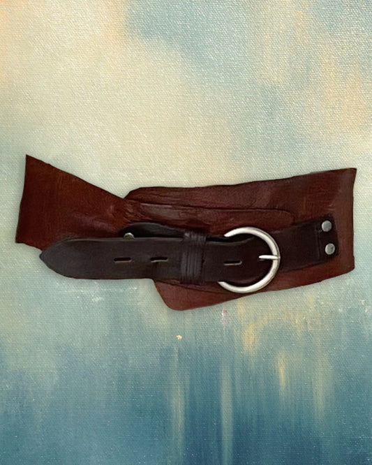 Real Leather Brown Maxi Belt with Double Strap