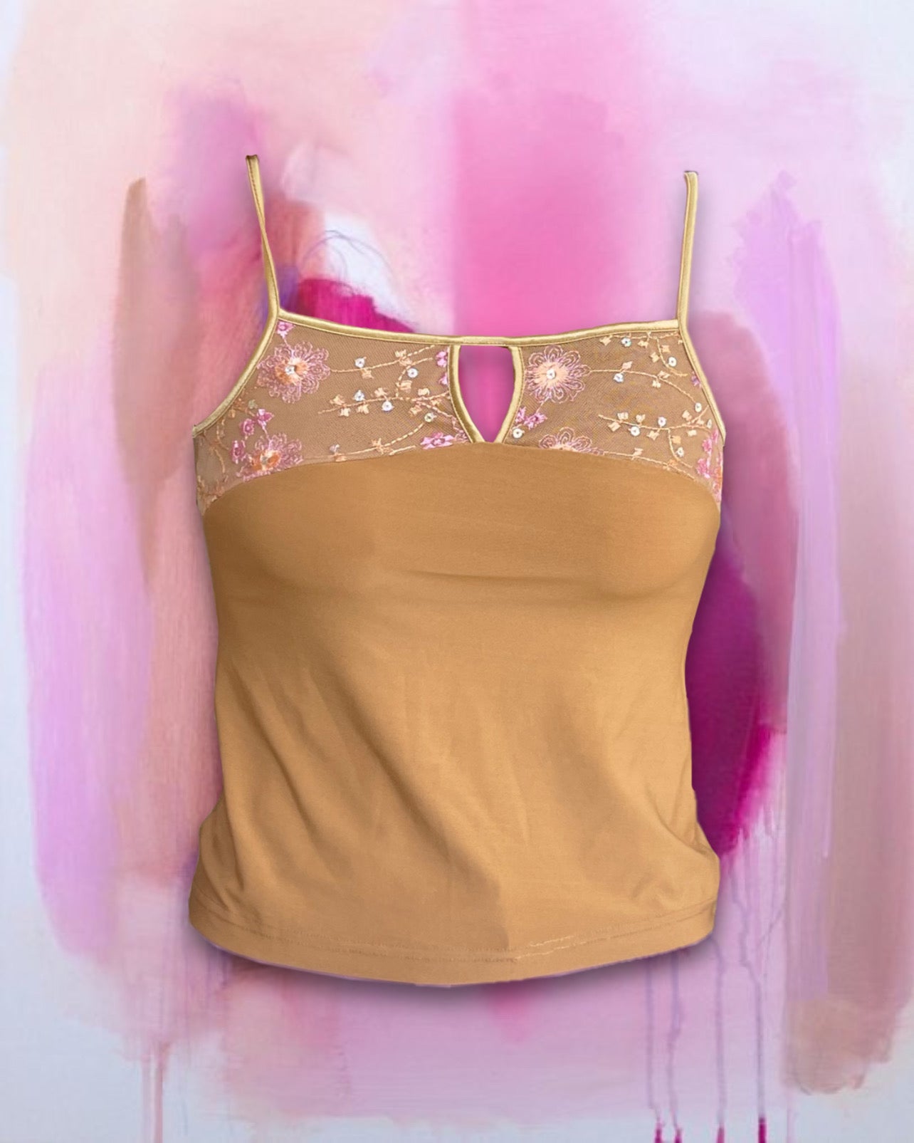 Fairy Mustard Top with Pink Sequins