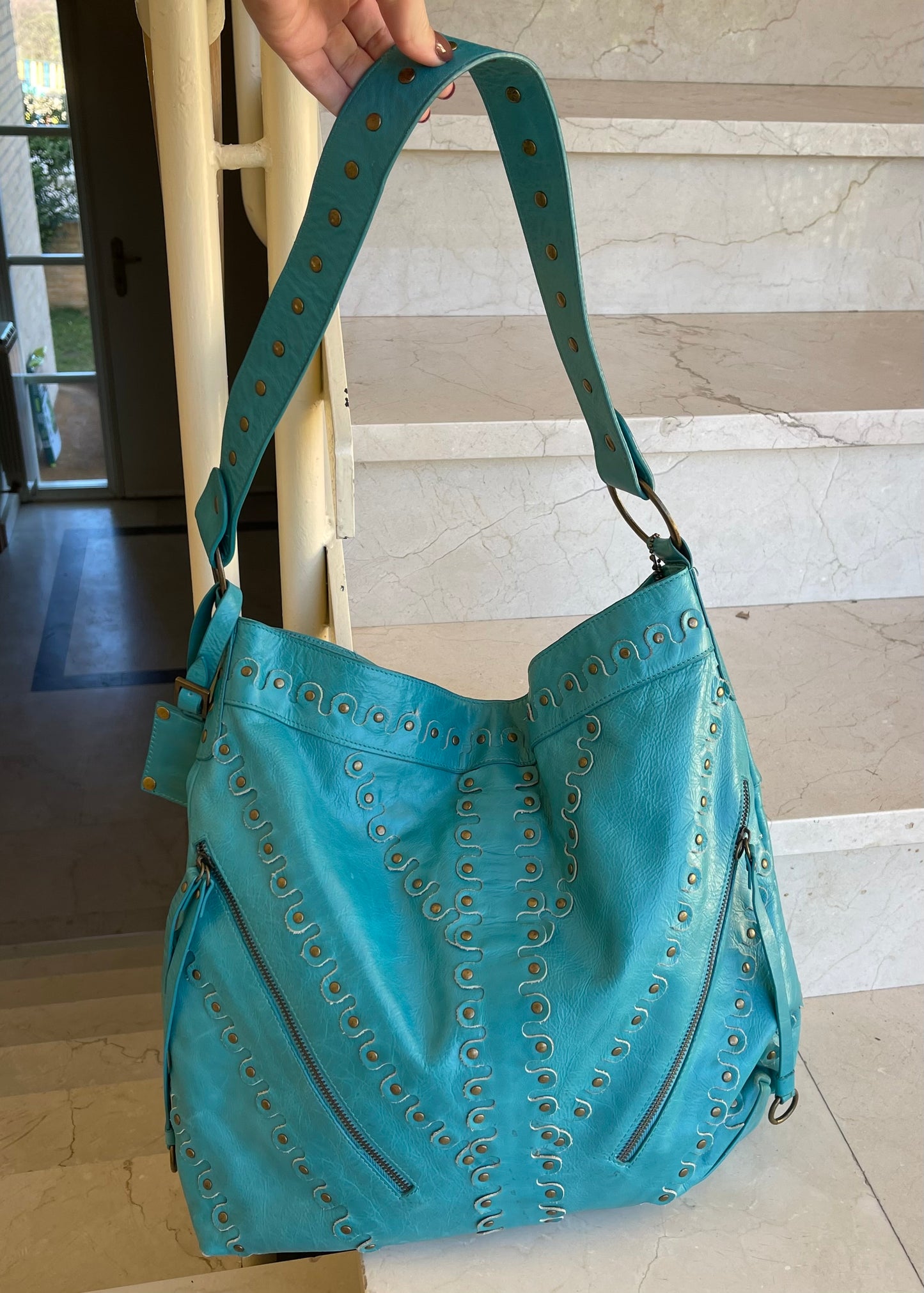 Turquoise Maxi Leather Bag