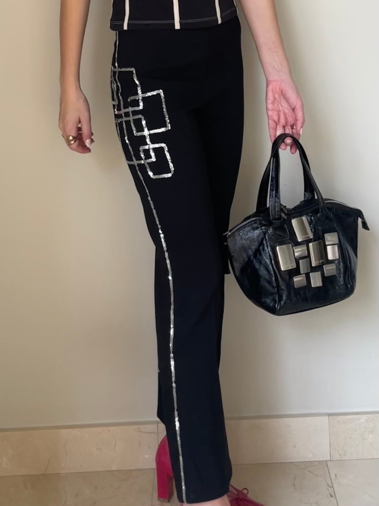 Black Sequined Tailored Pants