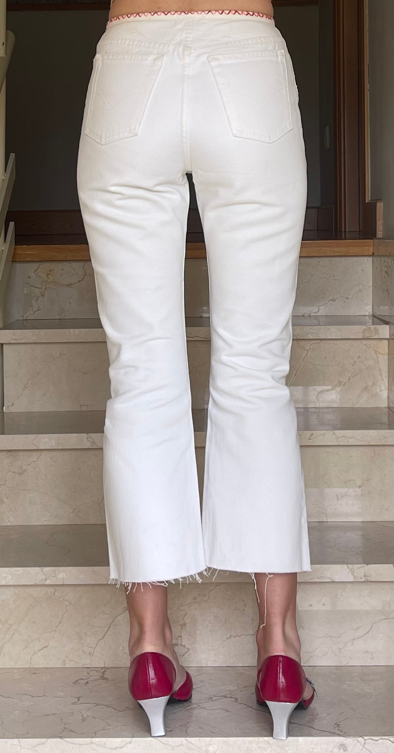 White Jeans with Red Design